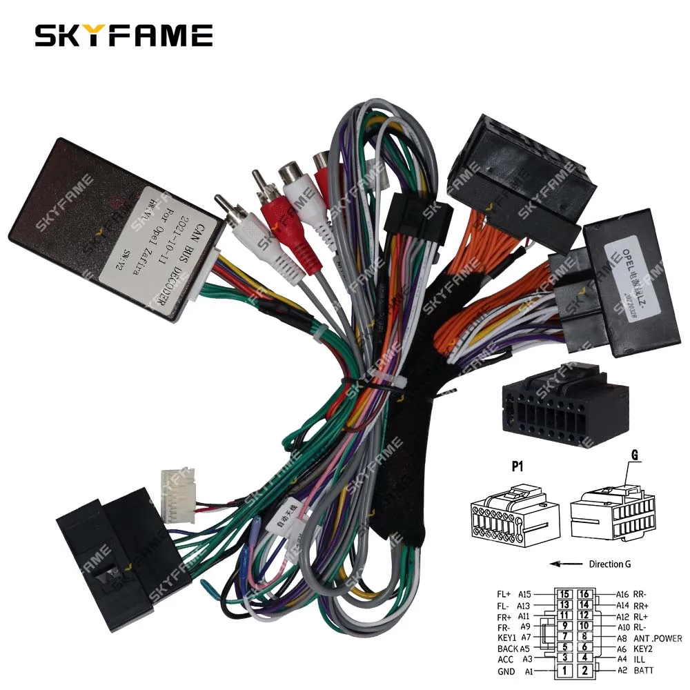 SKYFAME Car 16pin Wiring Harness Adapter Canbus Box Decoder Android Radio Power Cable For Opel Zafira B