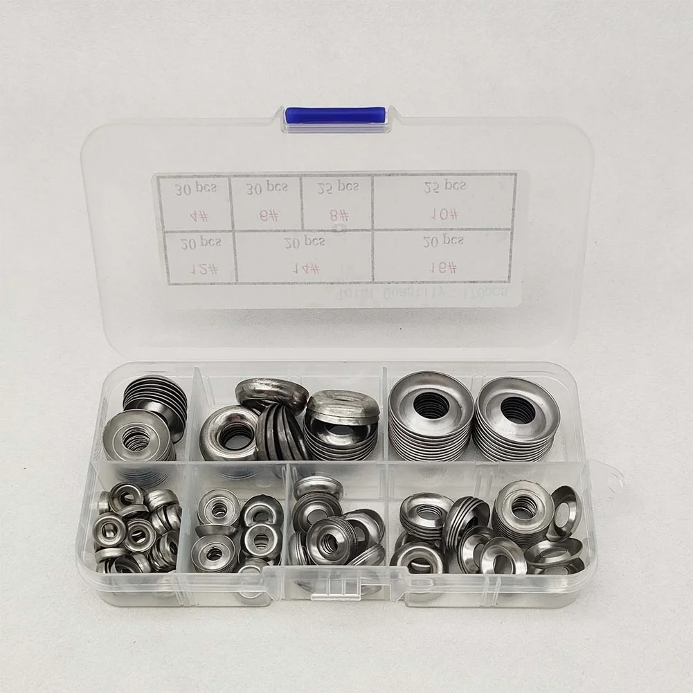 170pcs Stainless Steel Fisheye Washers 304 Raised Recessed Hollow Bowl Assortment Kit 4-16 For Furniture Machinery Hardware Fast