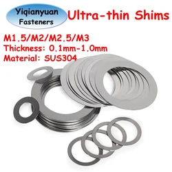 Yiqianyuan M1.5 M2 M2.5 M3 DIN988 SUS304 Stainless Steel Adjusting Shim Washers Ultra-thin Plain Washer Flat Gaskets