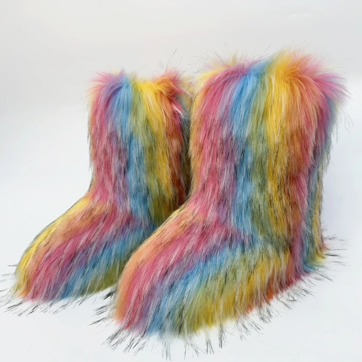 Gal Style Women Y2K Winter Mid Calf Snow Boots, Cute Unique Shibuya Hot Girl Furry Boots, Warm Personalized Plush Shoes