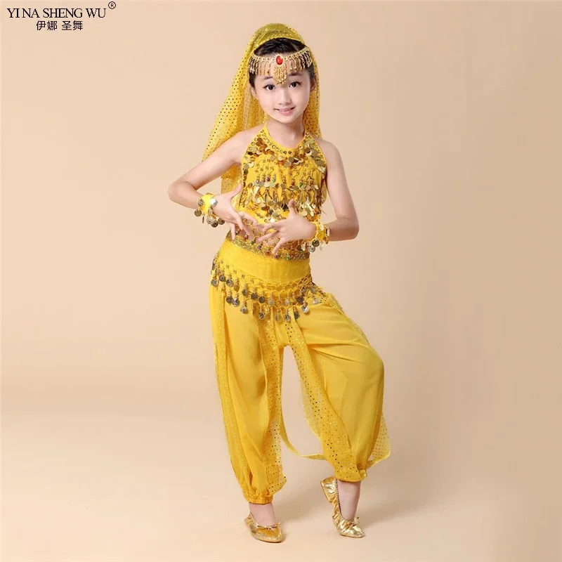 Conjunto de trajes de danza del vientre para niños, trajes de danza Oriental, 2/8 Uds., tela de danza del vientre para niñas, danza del vientre india de Bollywood egipcio