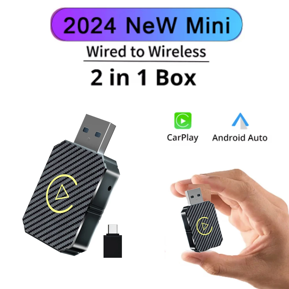 Adattatore wireless CarPlay Android Auto 2 in 1 Smart Mini Box Plug And Play WiFi Connessione rapida Bluetooth 5.0 cablato a wireless