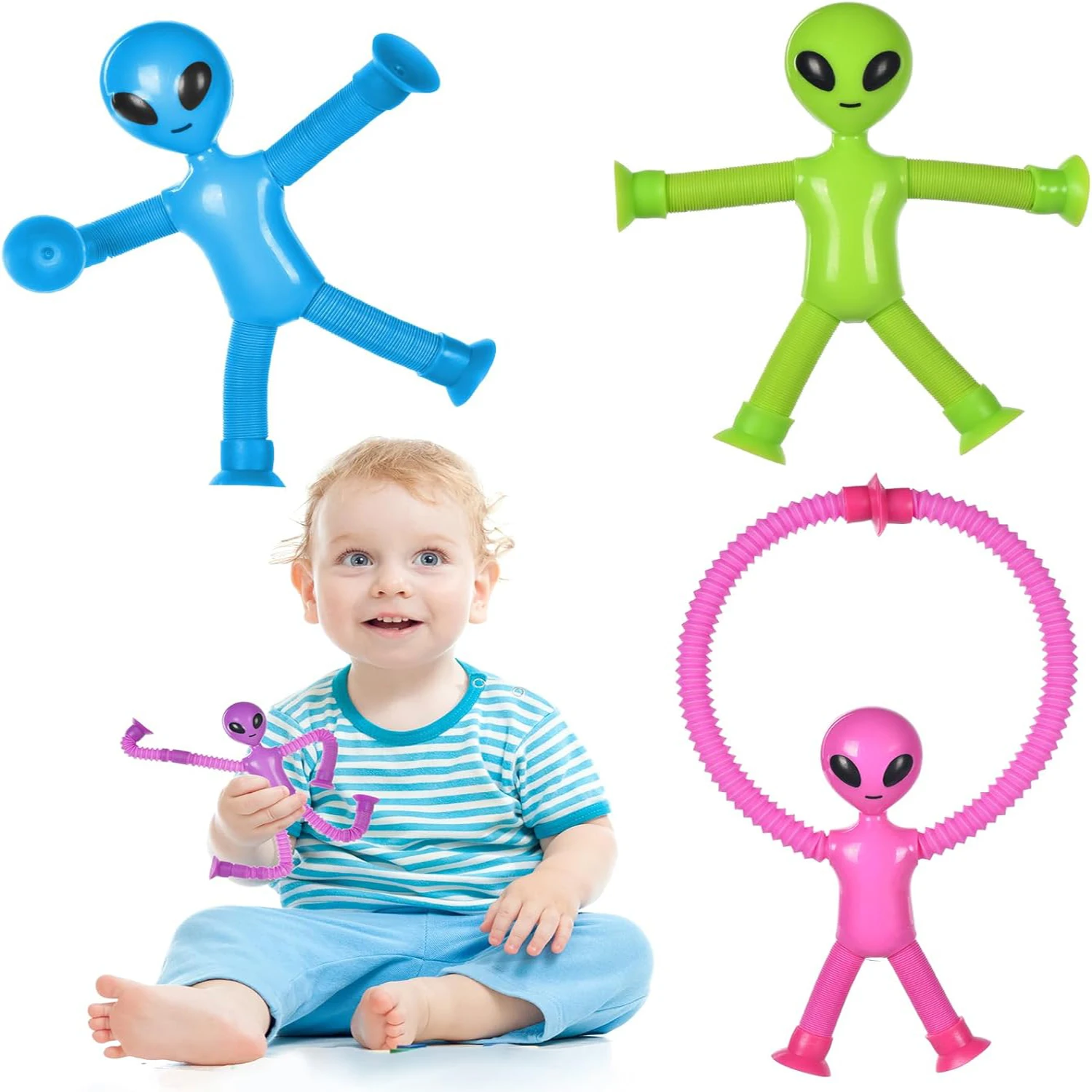 Cartoon suction cup telescopic tube, alien versatile shape stretching tube, parent-child interactive puzzle decompression toy