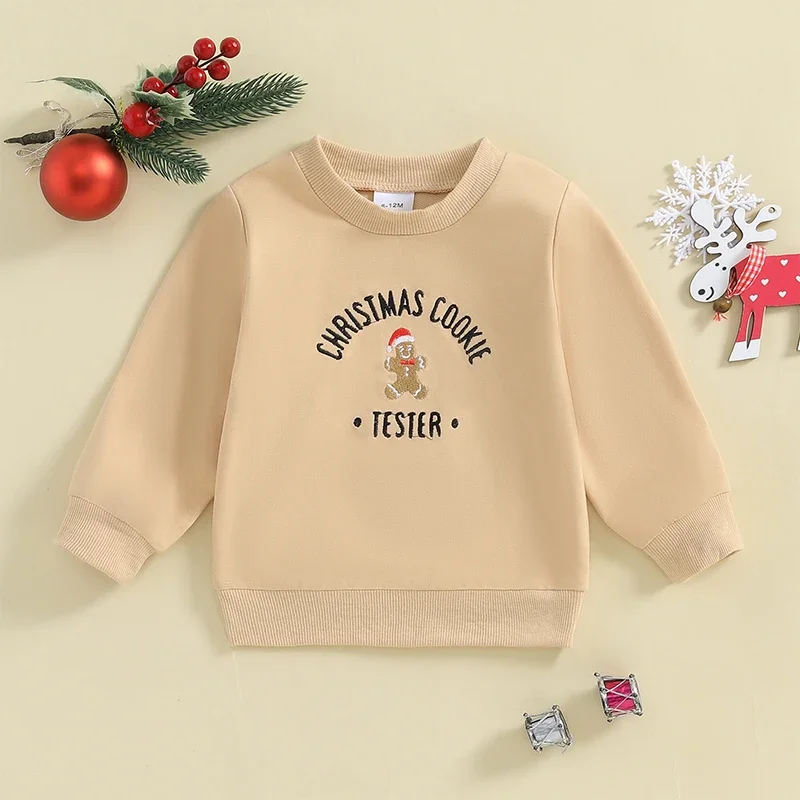 Kids Baby Boys Girls Christmas Sweatshirts Long Sleeve Embroidery Letters Pullover Xmas Tops Outwear