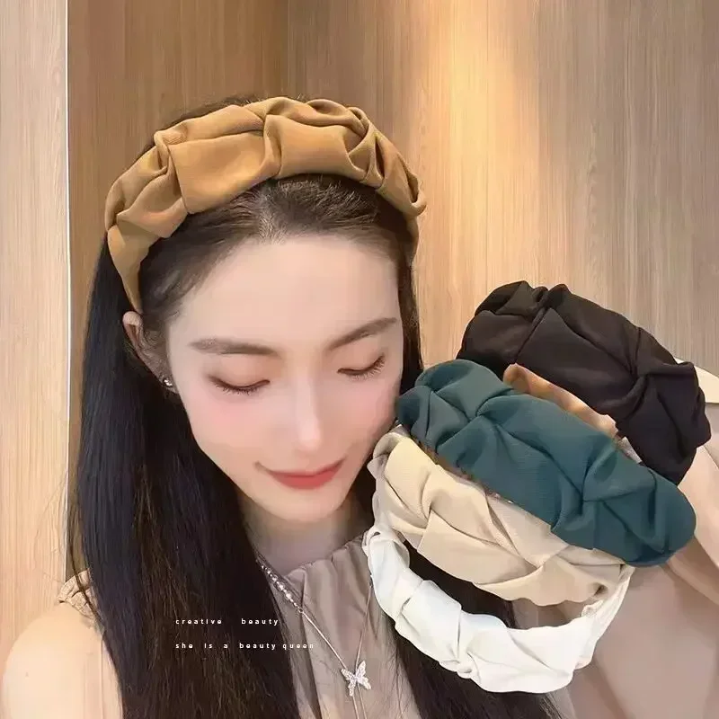 Simple Wide Edged Solid Color Headband with Fashionable Retro Pressed Hair Korean Version Headband Hair Accessory for Women