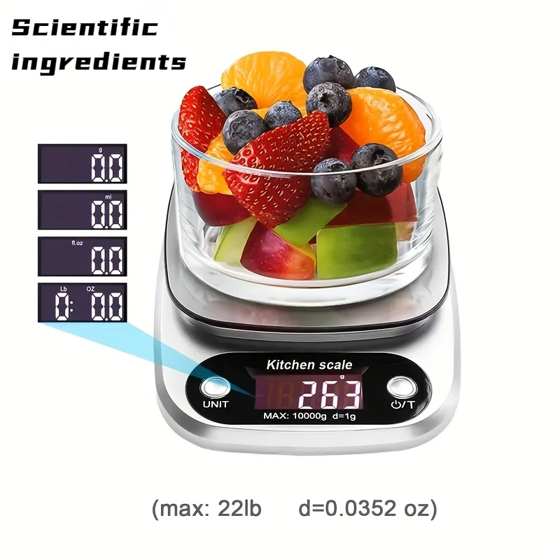 

1PCS 3/5/10KG Stainless Steel LCD Display Food Kitchen Scale Digital Pound for Weight Loss Baking Cooking Meal Prep