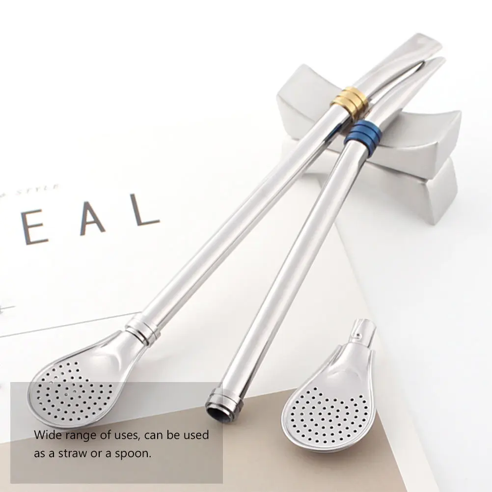 

1pc Stainless Steel Straw Spoon Flat Mouth Detachable Nozzle Cleaning Brush For Coffee Filtering Mixing Stirring Use Barware