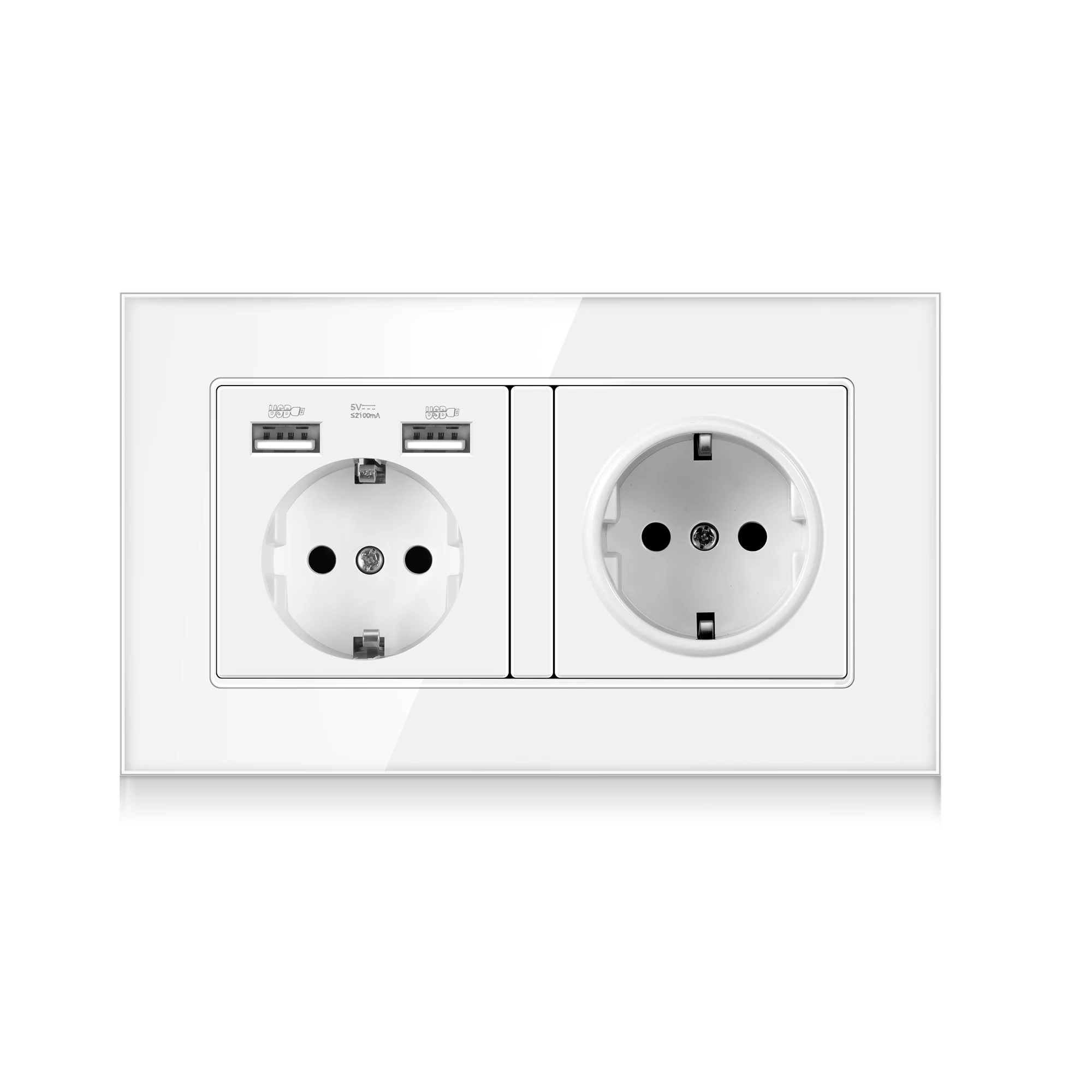 Moko Technology 16A EU Wall Power Socket with LED Indicator Grounded 16A Electrical Plug Double USB Socket CE OEM
