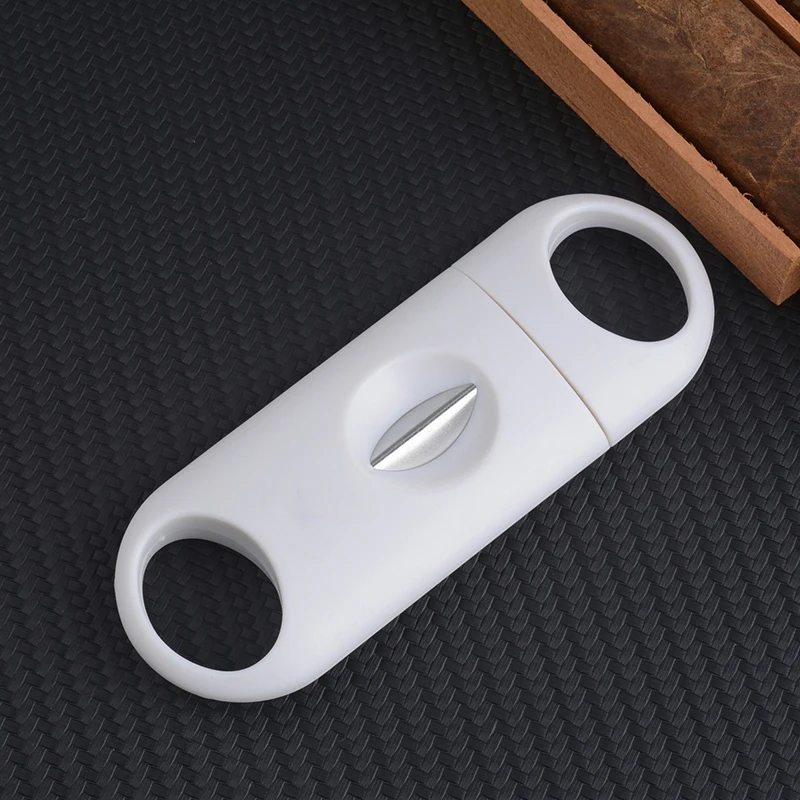 

White V blade Cigar Cutter Plastic Stainless Sharp Sigaar Cutting Tool Cigars Guillotine Pocket Zigarren Cutter