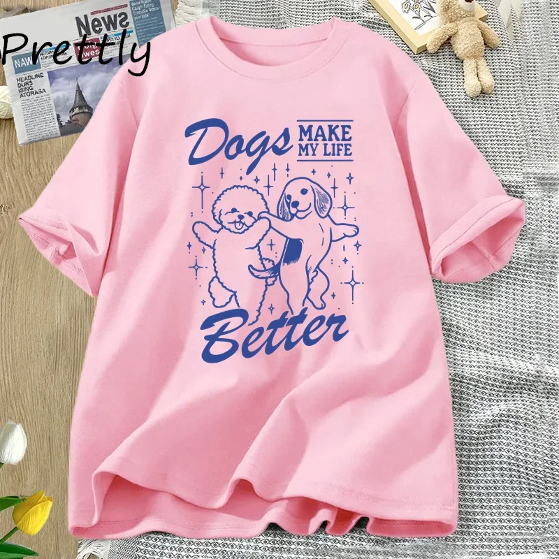 Dog Mom T Shirt Dogs Make My Life Better Printed T-Shirt Cotton Short Sleeve Casual Dog Mom Mama Life Tshirt Unisex Streetwear