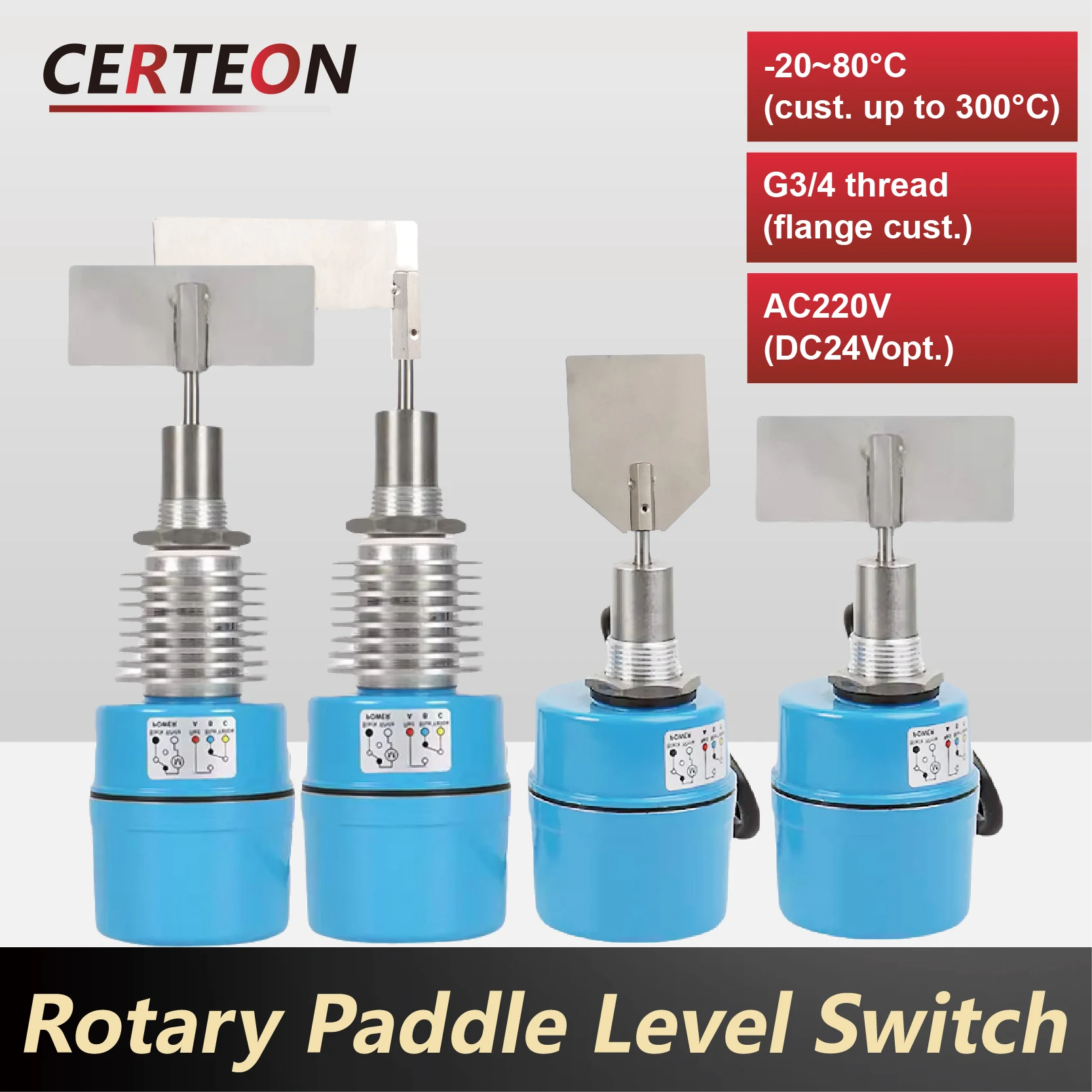 

SR80 Rotary Paddle Level Switch Bin Hopper Silo Sensor for Powder Granule Bulk Solid High Temp Screw Mount Indicator