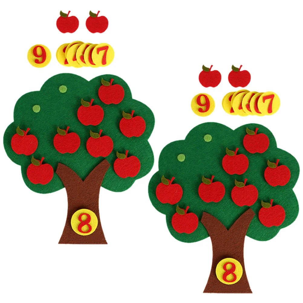 2 juegos de números de juguete Digital de árbol de manzanas, pegatina de pared educativa no tejida para niños