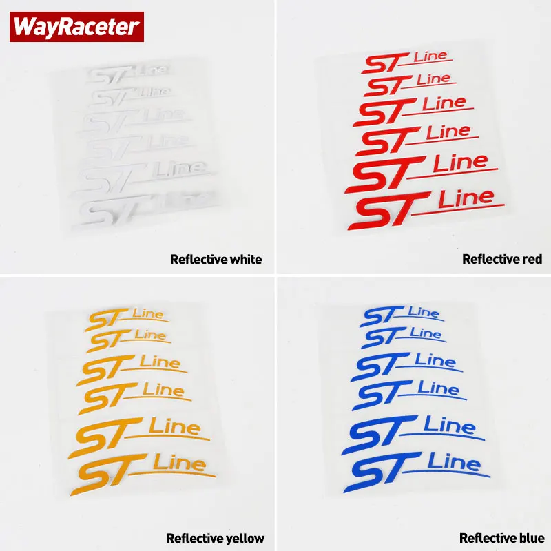 6 Stück reflektierende Hochtemperatur-wasserdichte Auto-Bremssattelaufkleber für Ford ST Line Focus Fiesta Mondeo Fusion Kuga MK8 MK7 MK4 Edge
