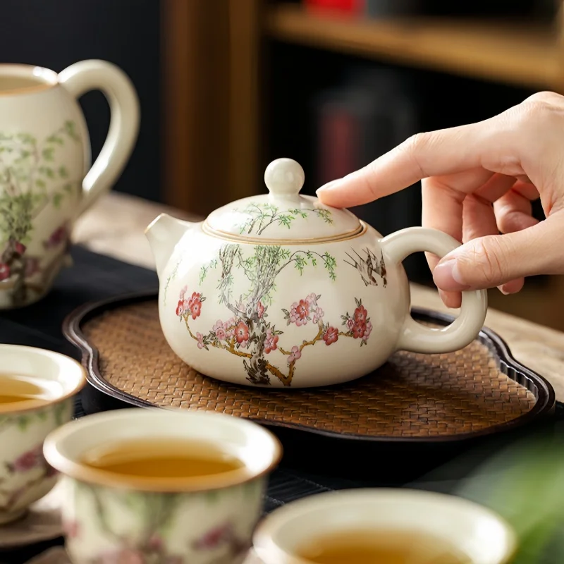 180ml Ru Kiln Ceramic Teapot Swallow Xishi Exquisite Tea Pot Can Raise  ceremony Household  Maker Kungfu  Set