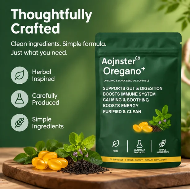 60ct Oregano Plus Black Seed Oil Softgels, Simple Herbal Ingredients, Support Immune Nutrition, Adult Daily Supplement
