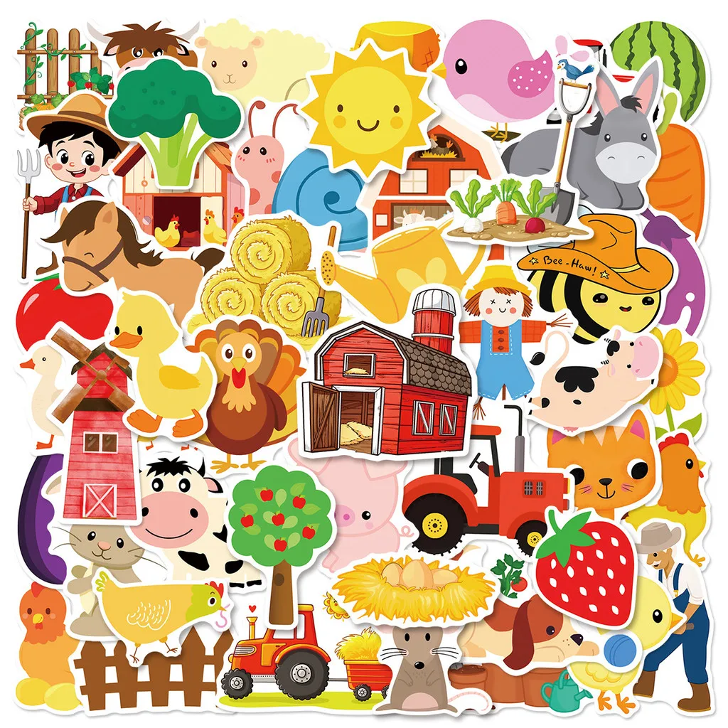 50 Stück Bauernhoftier-Aufkleber für Kinder – wasserfeste Vinyl-Aufkleber mit einzigartigen Cartoon-Scheunen-Designs für den BulingBulingStickers Store