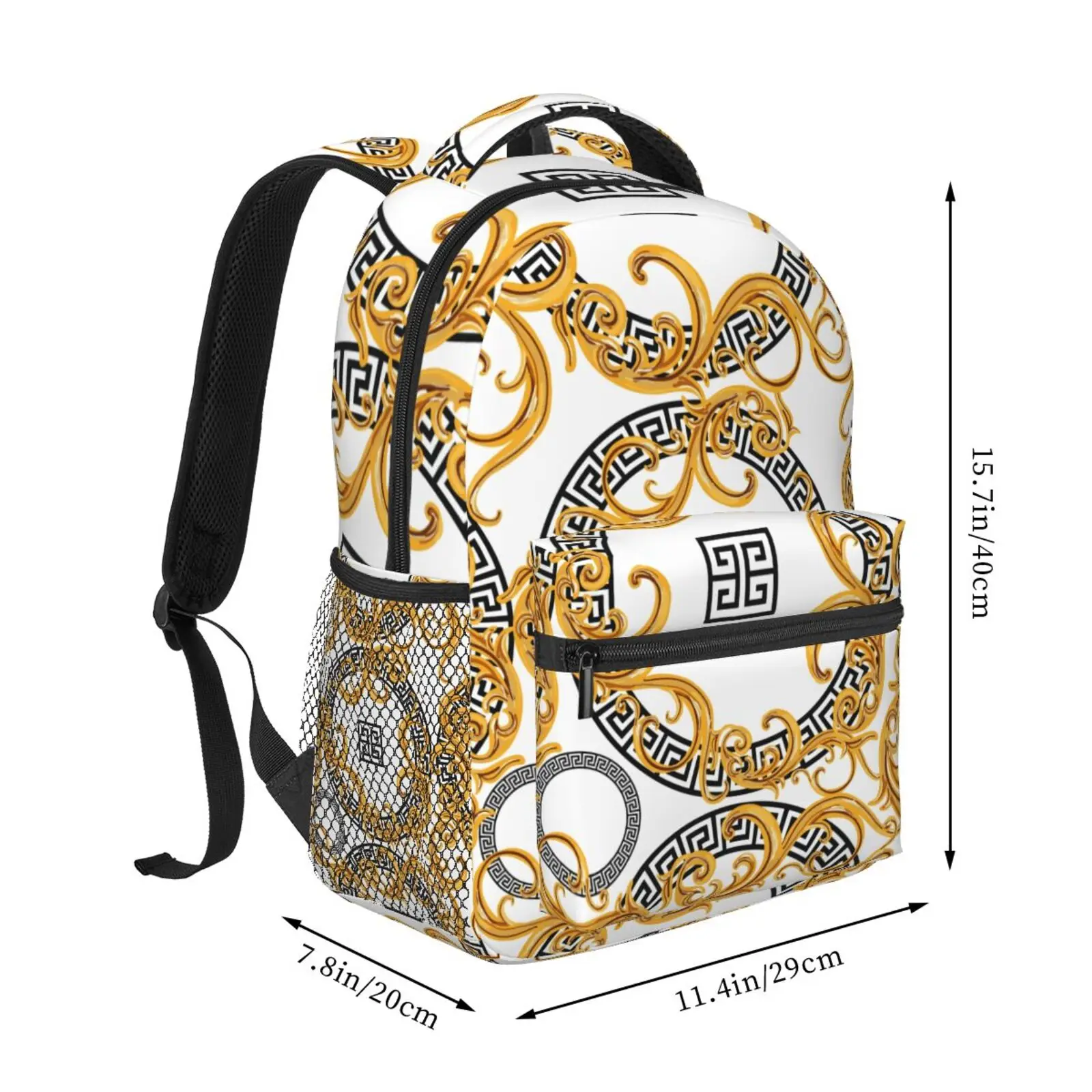 Imagem -02 - Bookbag Portátil Barroco Dourado para Mulheres e Homens Mochila Feminina Bolsa de Livros Caminhadas Viagem Mochila Adolescentes