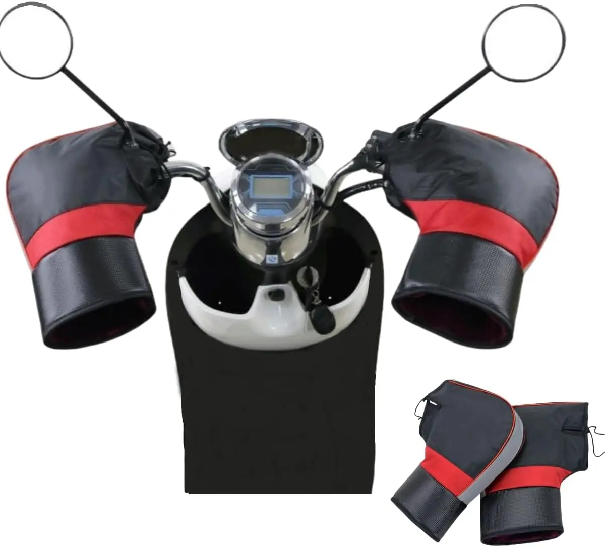 

1 пара теплых мотоциклетных ручек, пара зимних толстых ветрозащитных непромокаемых чехлов для скутера и велосипеда