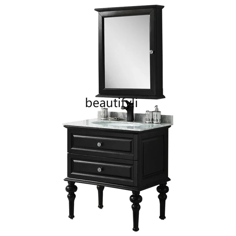 

X188 French Oak Solid Wood Bathroom Cabinet American Cabinet Bathroom Table Floor Type Light Luxury Hand Washing Bathroom Cabine