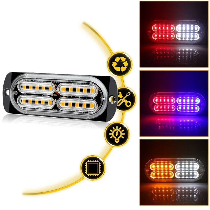 20LED Strobe Lights Warning Emergency Flasher Truck Grille Traffic Flashing Lamp White Yellow Red Blue for Jeep ATV SUV 12V 24V