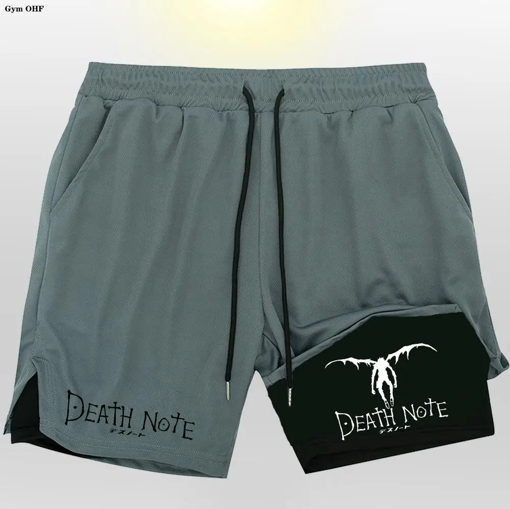 Men Shorts 2 In 1 Double-Deck Anime Death Note Quick Dry Gym Runnung Sport Shorts Fitness Jogging Workout Short Pants Outdoors