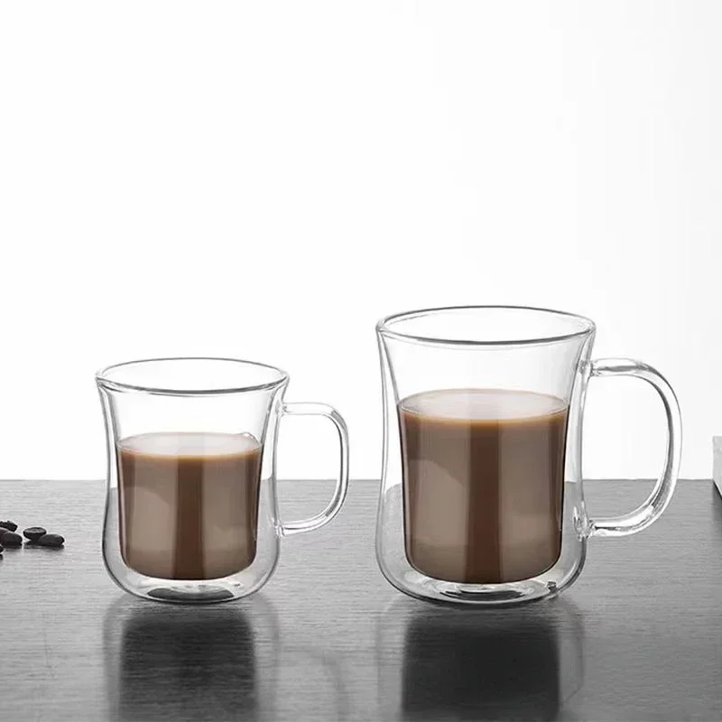 220/300/400ml Italian Espresso Cup Double Wall Glass Transparent Coffee with Handle Suitable for Hot Cold Drinkware 1/2/4/6pcs