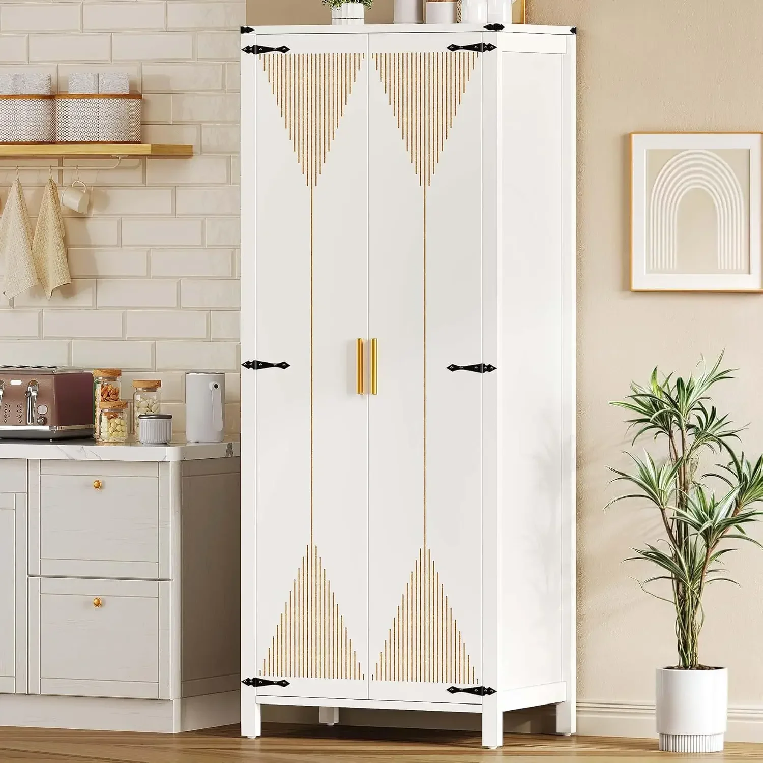 

A Freestanding Wooden Tall Storage Modern Kitchen Carved Design Pantry Cabinet With For Living Room