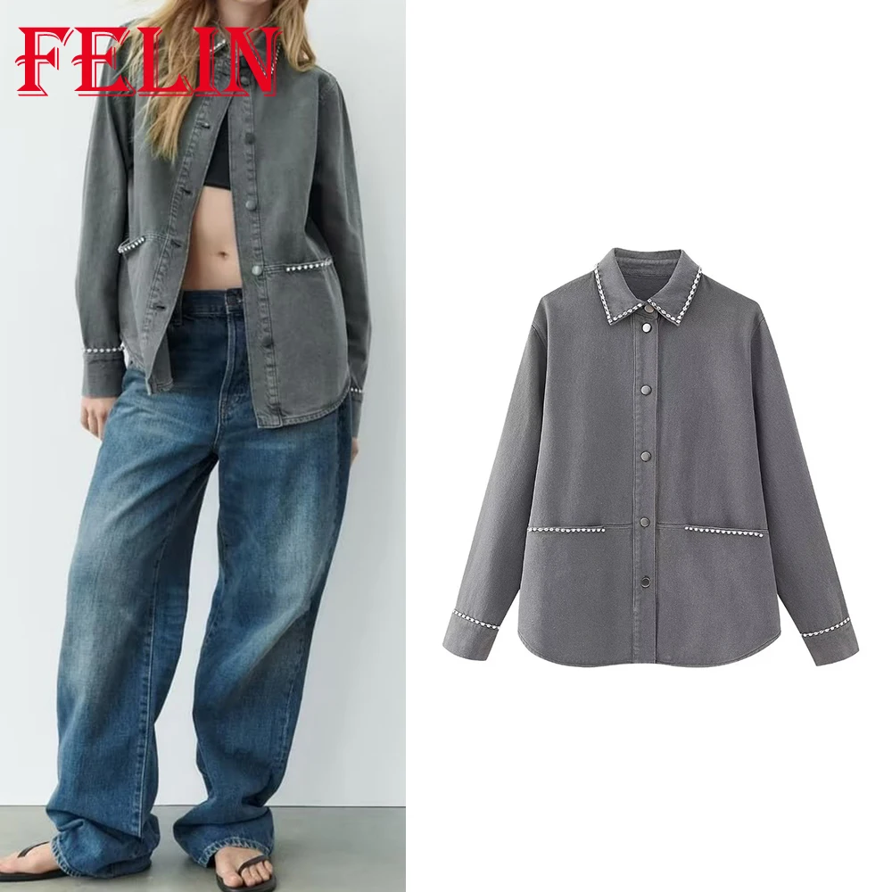 

TRAF 2023 Autumn Women Casual Solid Shirts Single Breasted Loose Fit Blouse Jewelry Buttons Women Tops Stylish Shirts Blouses