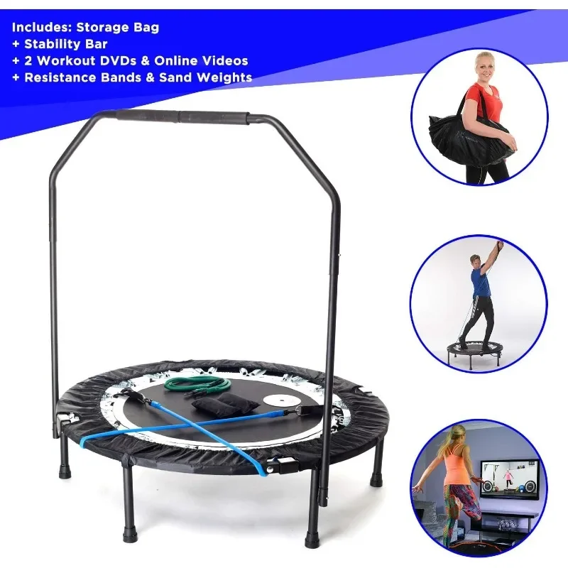 Lipat Rebounder USA dipilih #1 latihan dalam ruangan Mini trampolin untuk dewasa dengan Bar Kebugaran & penurunan berat badan tas penyimpanan gratis