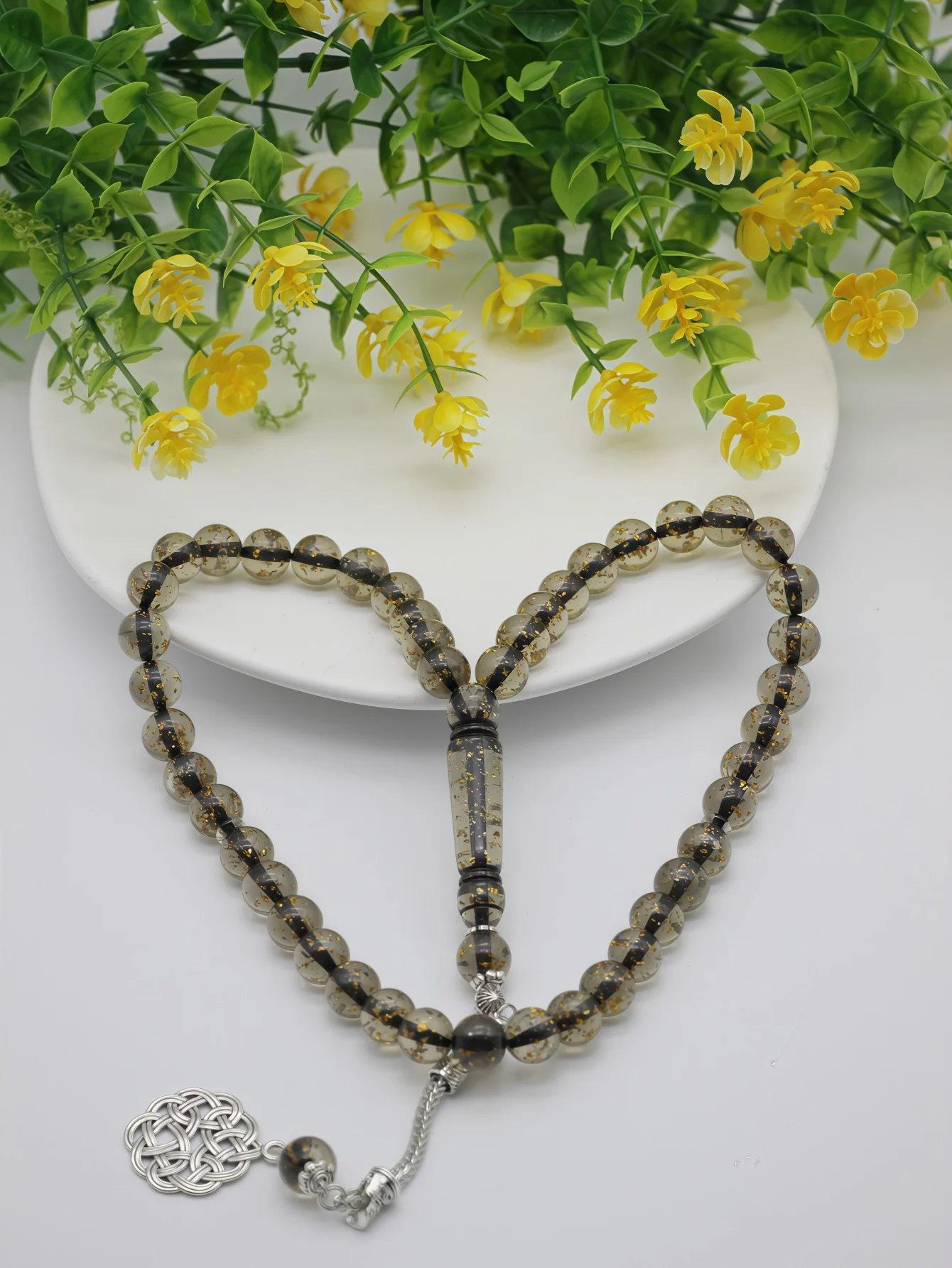 خرز صلاة إسلامي من الراتنج متعدد الألوان مع قلادة عقدة سلتيك، تسبيح مسلم للصلاة المقدسة