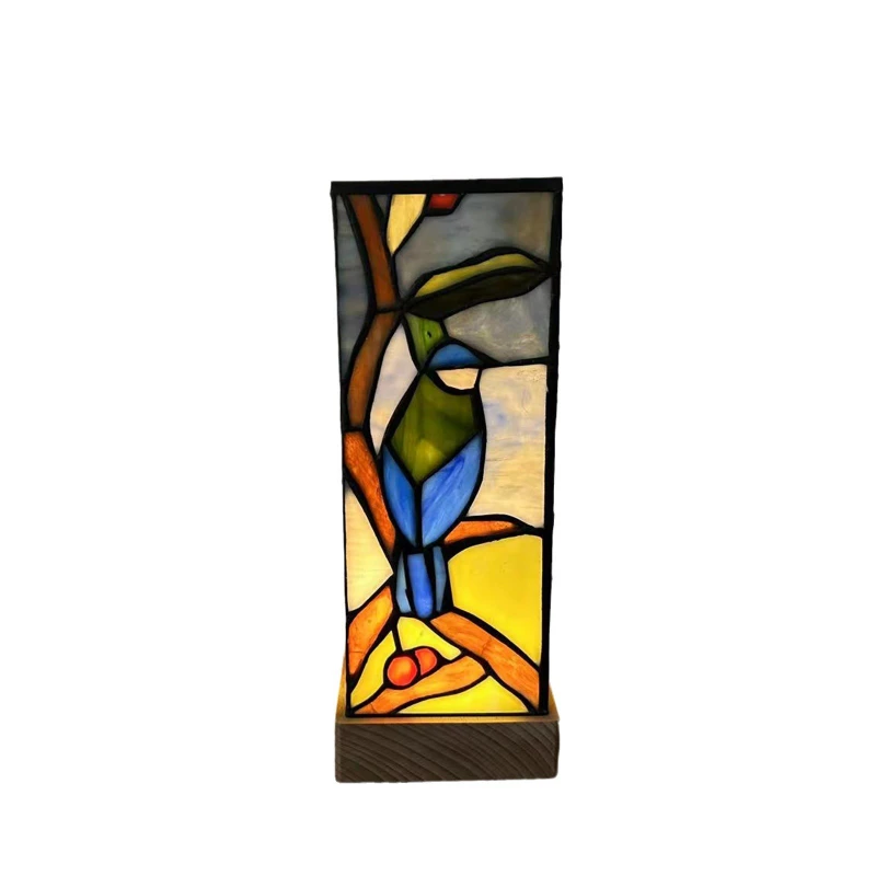 

Square night light, stained glass bird duck pattern night table lamp, warm decorative lamp