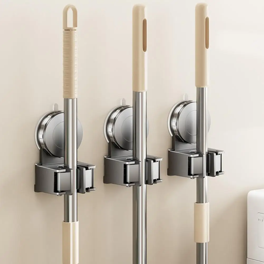 

Suction Cup Mop Holder Easy to Install Wall Mount Broom Mop Organizer Reusable Bathroom Kitchen Laundry Room Mop Hanger