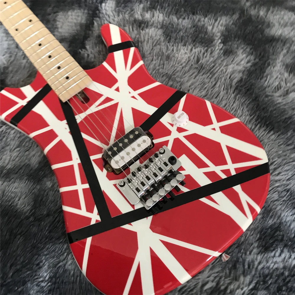 High-quality custom double-shake electric guitar red body red and white line graffiti double-shake vibrato system