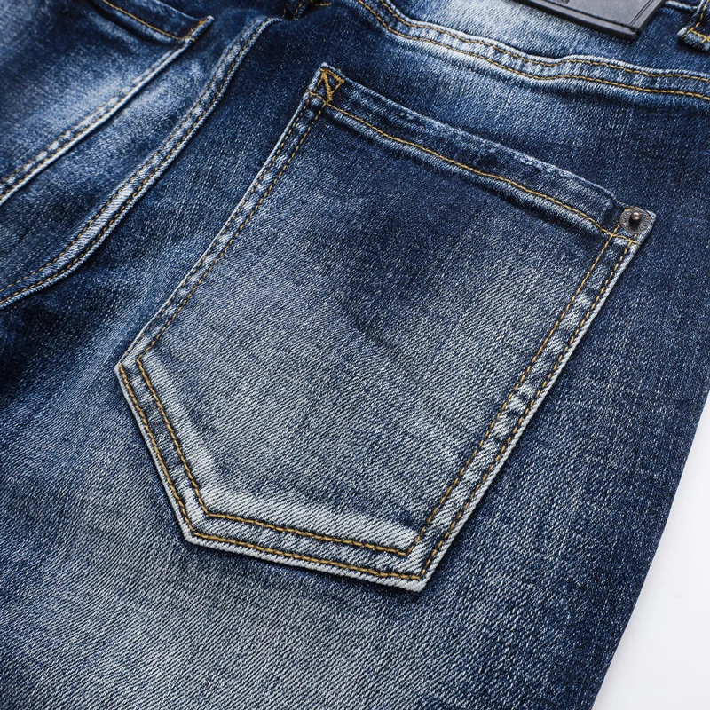 

Designer Fashion New Men's Jeans Washed Nostalgic Retro Blue Elastic Slimming Ripple Jeans Hip Hop Brand Pants Hombre