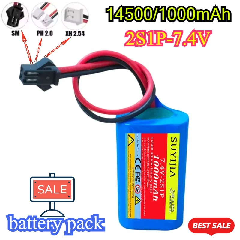 14500 2S1P 7.4V Lithium-ion Battery Pack 1000mAh Suitable for Power Toy Water Bullet Gun Toy Accessories 7.4V Battery RC Toys