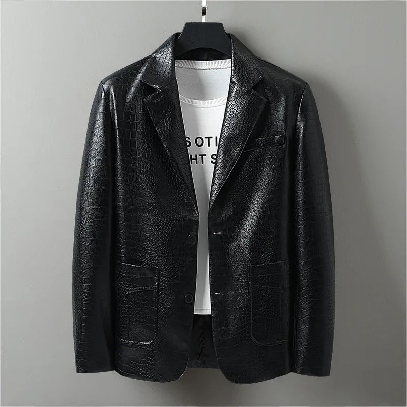 

Осень 2024, мужское кожаное пальто, мотоциклетная, в стиле панк, с отложным воротником и длинными рукавами, мужская куртка, однобортная ветрозащитная мужская верхняя одежда
