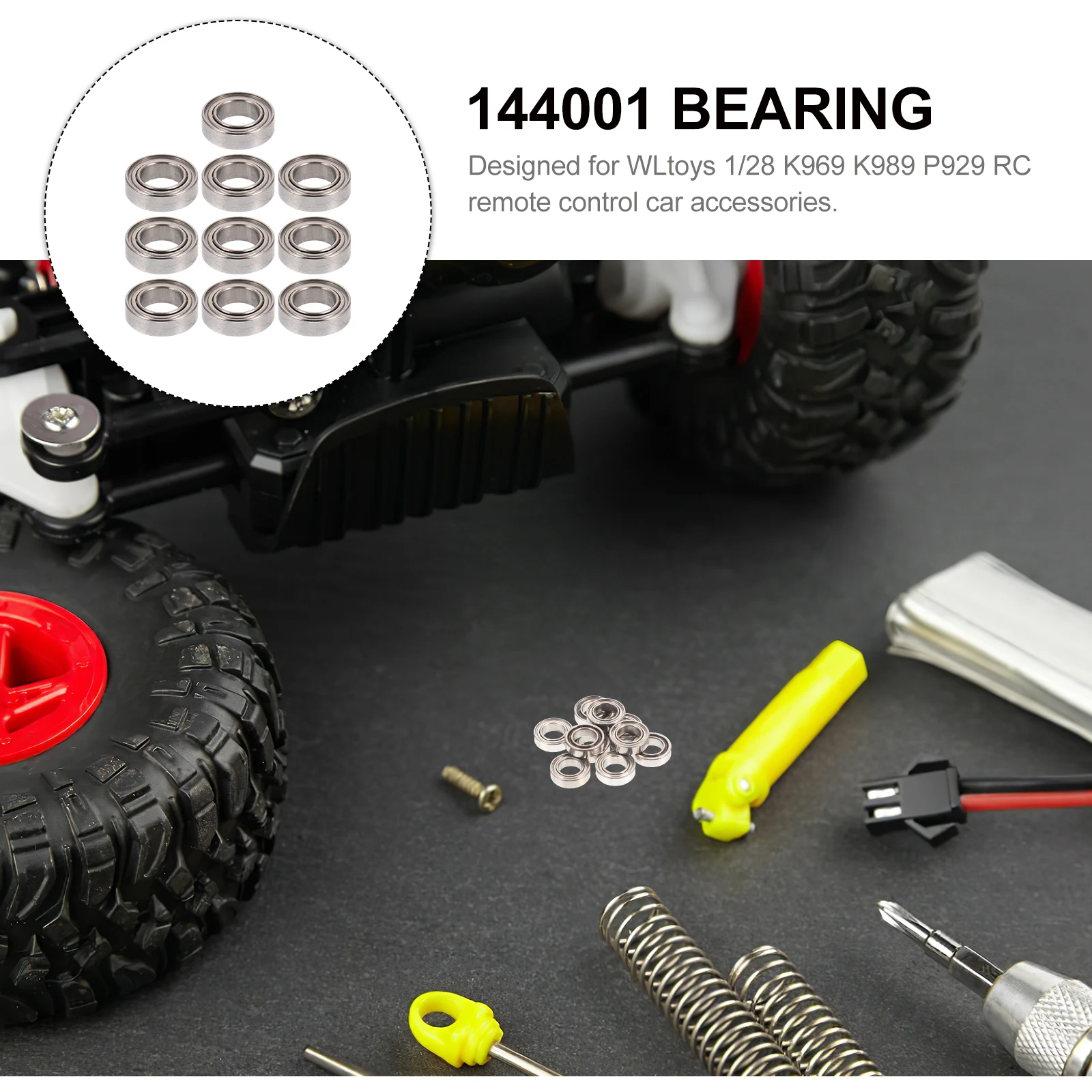 

10Pcs Rc Steel Bearings Sturdy Compact Light Easy Install Replacement Parts for Remote Control Cars 144001 Bearing
