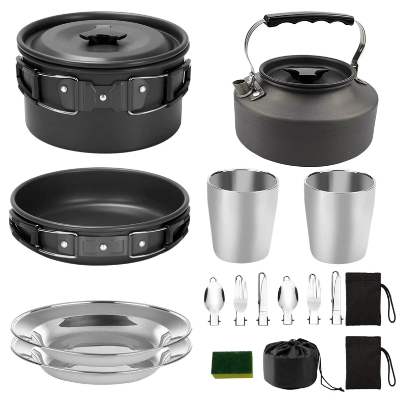 

Camping Cookware Set Backpacking Gear Cooking Equipment Stackable Portable Non Stick Pot Pan Cook For Outdoors Hiking