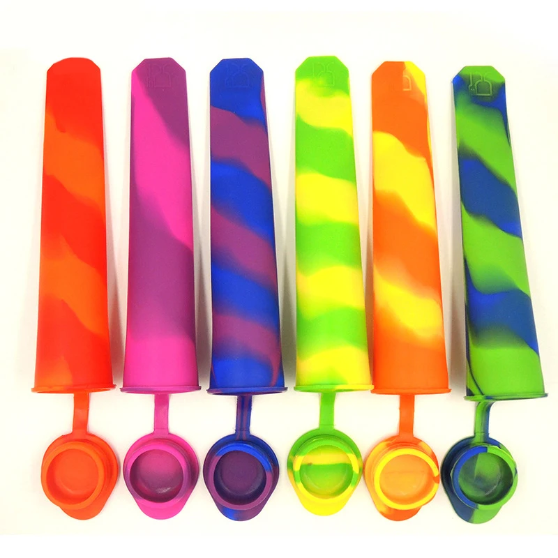 6PC Rainbow Silicone Ice Tube Mold Push Up Frozen Stick Cream PopYogurt Jelly Lolly Maker Mould Popsicle Moulds Ice Cream Scoop