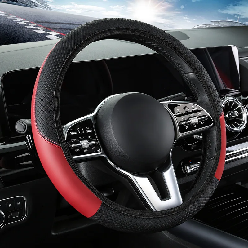 New car steering wheel cover, elastic without inner ring leather embossing universal in all seasons
