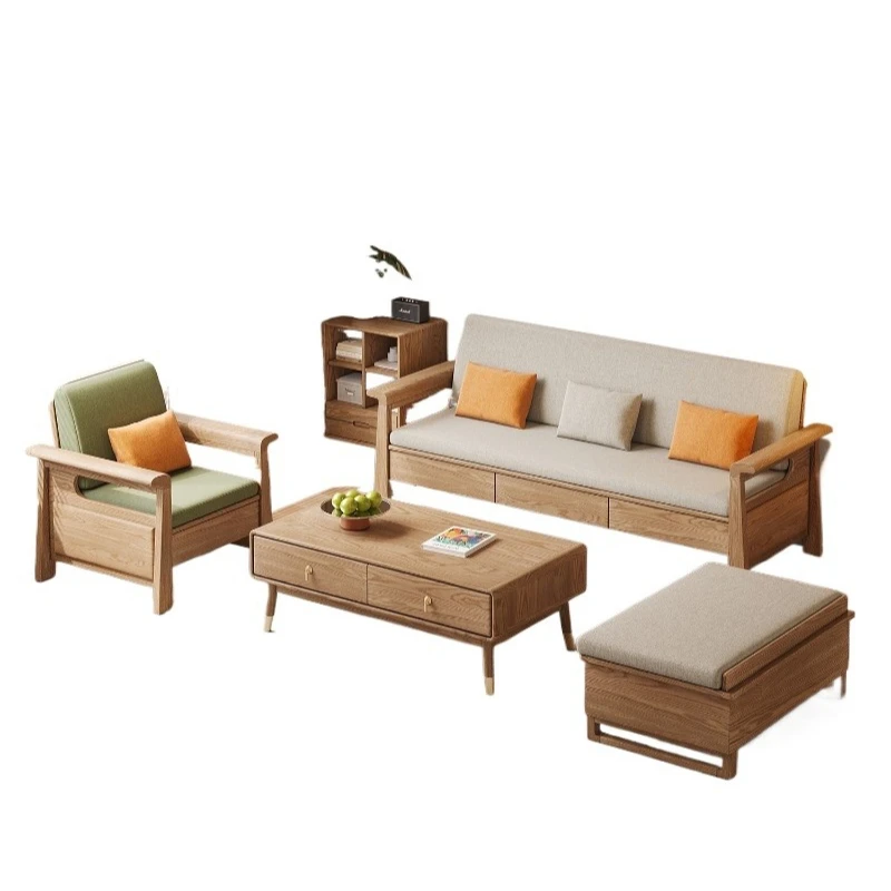 

Nordic all-solid wood sofa combination modern simple winter and summer ash drawer storage size sofa