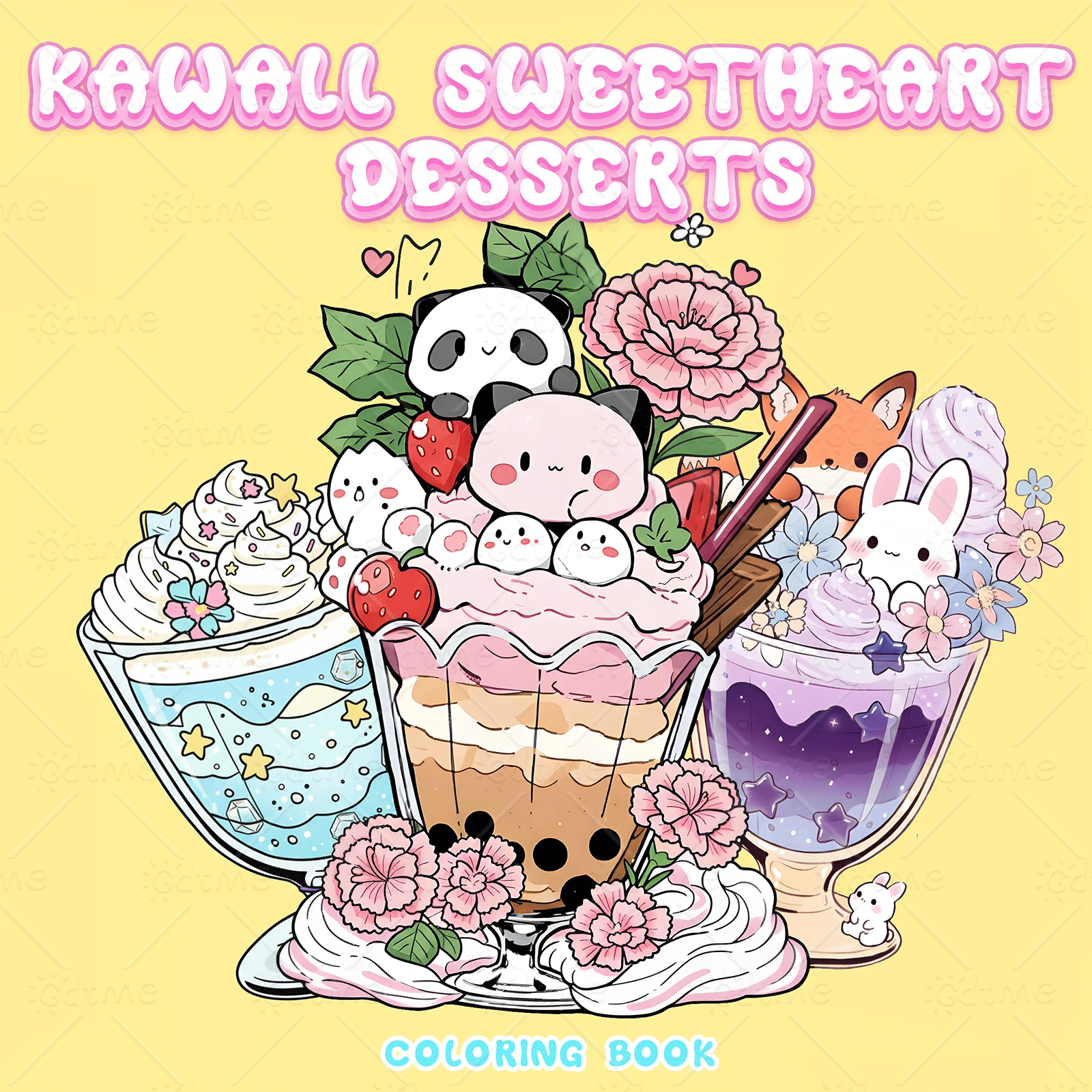 

Раскраска KAWALL SWEETHEART DESSERT для взрослых: мультяшные, яркие и простые узоры для релаксации, а также для детского творчества и рисования