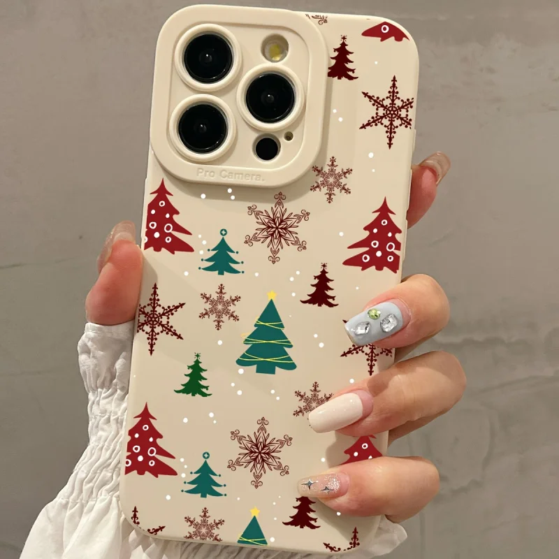 White Christmas tree snowflake graphic phone case for iPhone 15 14 13 12 11 x XR Xs SE2 SE 8 7 plus pro Max silicone back Cove