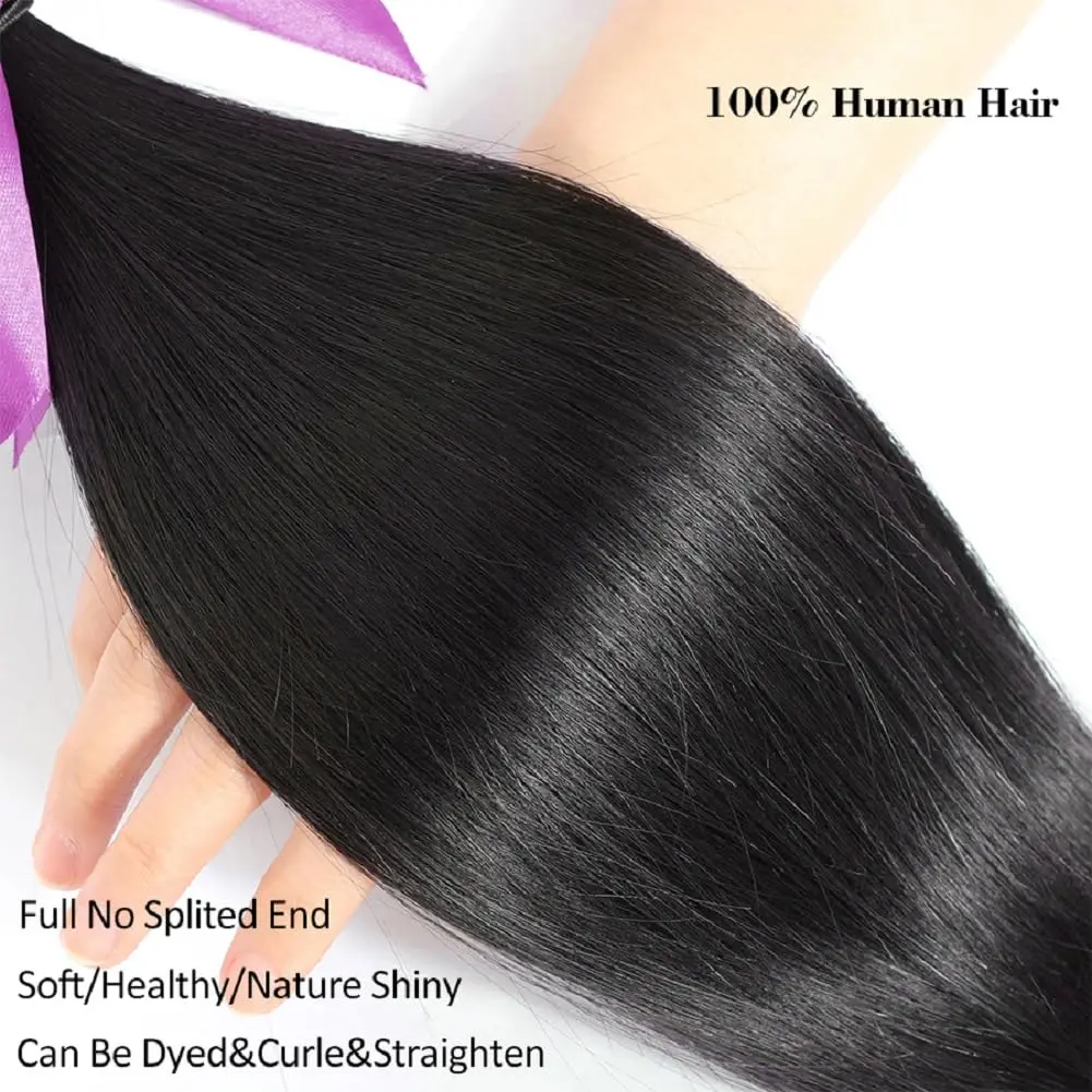 Mechones rectos con cierre de cabello humano 20 22 24 extensiones de cabello humano brasileño con cierre recto 100% sin procesar