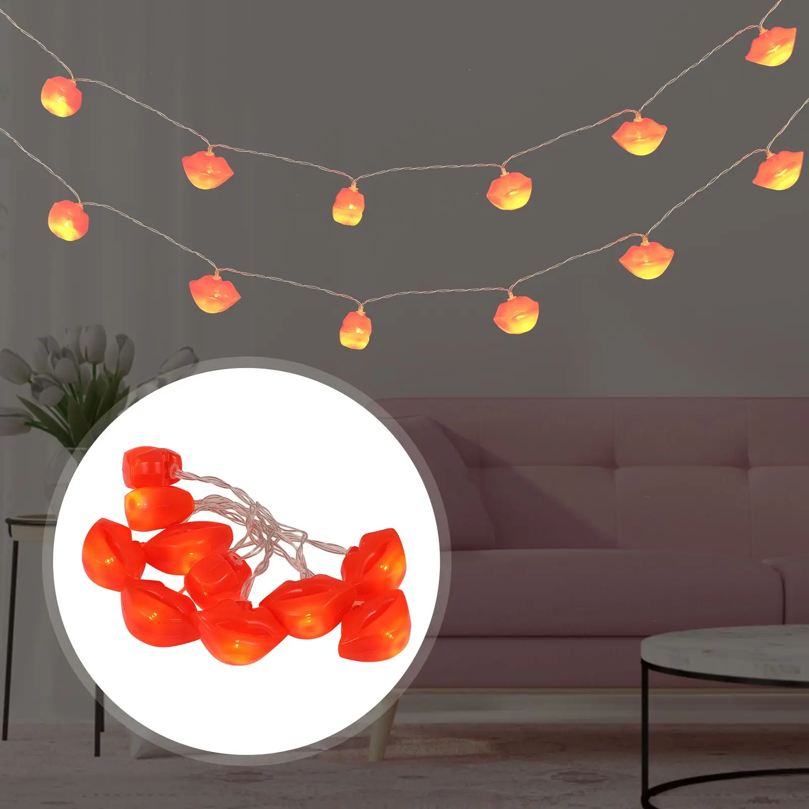 Red Lip String Lamp 20LED Reusable Eco Decor Light for Bedroom Party String Party Light Decor Lamp Xmas Outdoor Lighting