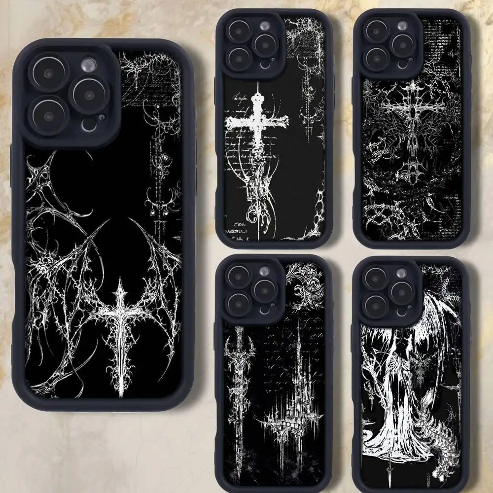

Gothic C-Cyber Sigil Cross Phone Case For iPhone 17,16,15,14,13,12,Pro,Max,Plus,E,SE4,Air, emery Black Full Coverage TPU