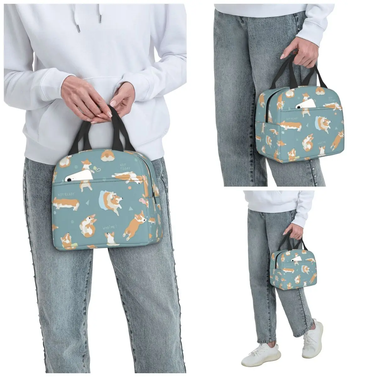 Cachorro Corgi Acostado en Fondo Azul, Bolsa Térmica para Almuerzo para Niños, Caja Térmica para Comida, Bolsa Impermeable para Almuerzo
