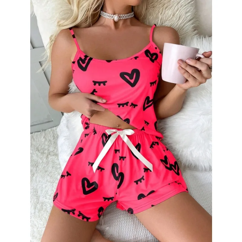 A new 2025 women's casual home lace stretchable halter top shorts set