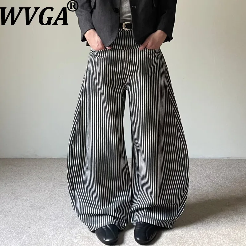 

WVGA весна осень новые мужские модные полосатые широкие брюки длиной до пола, шикарные повседневные прямые брюки-карго W14787