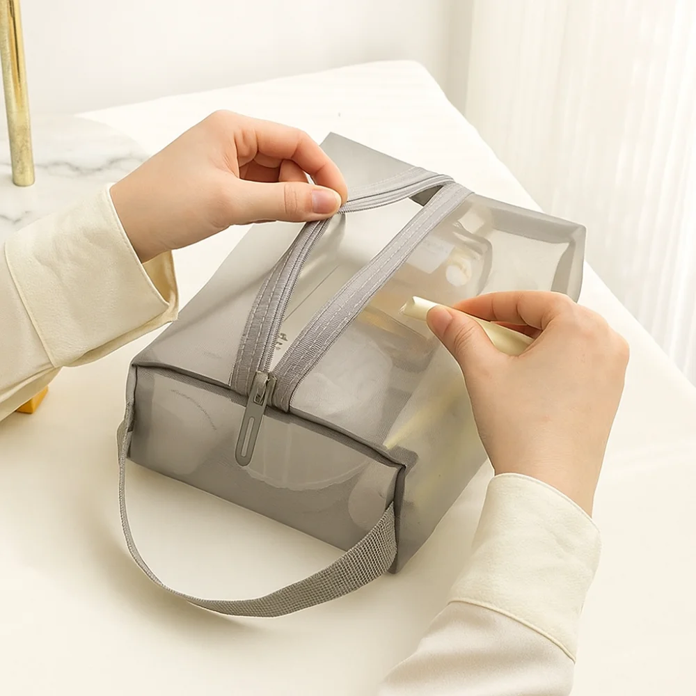 

Casual Portable Mesh Makeup Bag Square Lightweight Storage Toiletry Bag Zipper Large Capacity Transparent Cosmetic Bag Camping